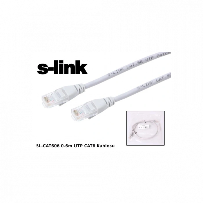 S-LINK SL-CAT606 CAT6 Patch 60CM Kablo (Gri)