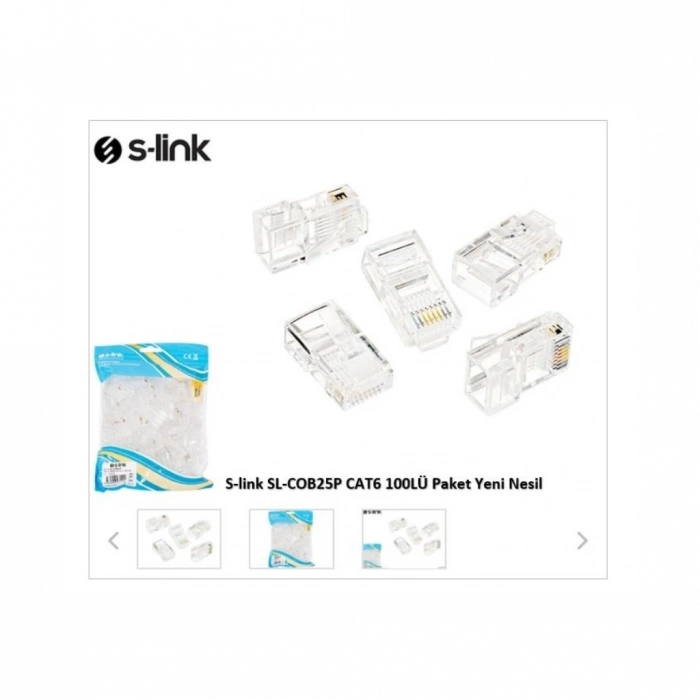 S-LINK SL-COB25P, RJ45, Yeni Nesil JAC, UTP, CAT6, (100lü PAKET)