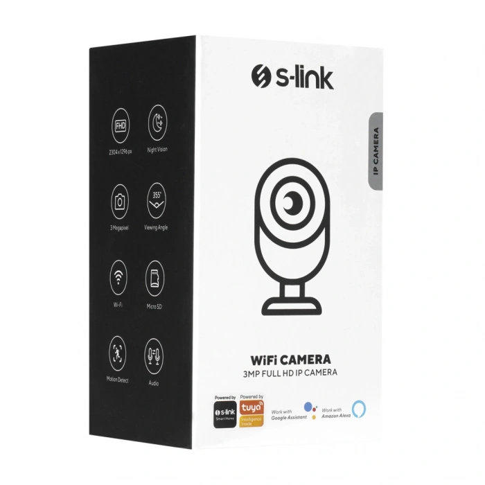 S-LINK SL-IND02, Ev/Bebek Güvenlik Kamerası, WiFi, 3Mpix, 3.6mm Lens, 10m. Gece Görüşü, Hareket algılama, İki Yönlü Ses, Micro SD Kartlı, TUYA Yazılım