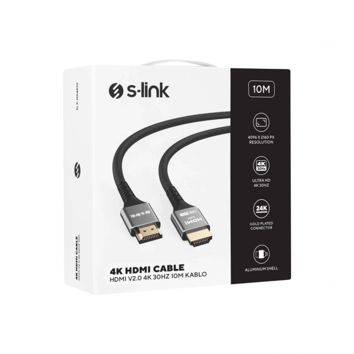 S-LINK SLX-HD4K10, 4K UHD, HDMI v2.0, 10mt. 30Hz. Metal Uçlu, Kablo