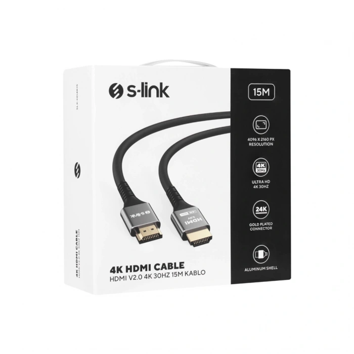 S-LINK SLX-HD4K15, 4K UHD, HDMI v2.0, 15mt. 30Hz. Metal Uçlu, Kablo