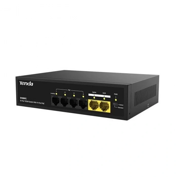 TENDA 6port 30w 4port PoE S106PC 10/100 Yönetilemez Switch