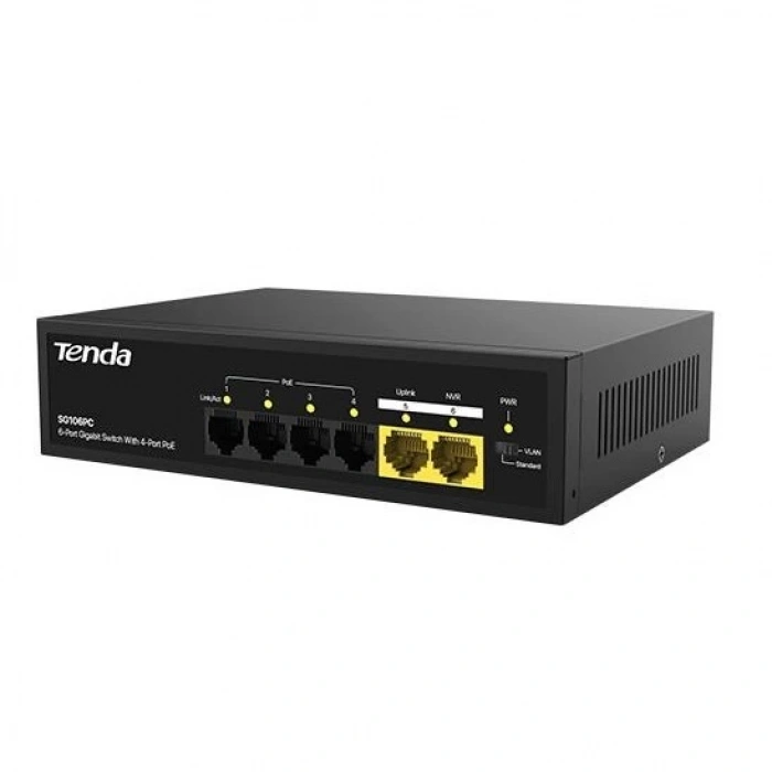 TENDA 6port 55w 4port PoE SG106PC GIGABIT 2GE Uplink Yönetilemez Switch