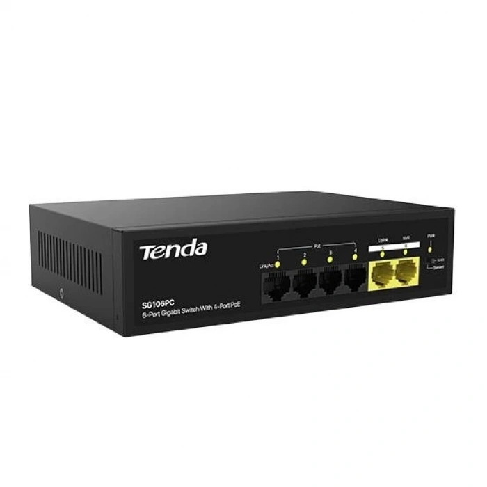 TENDA 6port 55w 4port PoE SG106PC GIGABIT 2GE Uplink Yönetilemez Switch