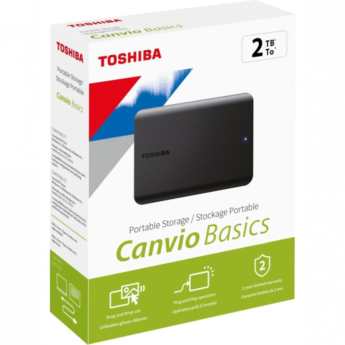 TOSHIBA HDTB520EK3AA, Canvio Basics, 2TB, 2.5" USB 3.2, Taşınabilir, Harici HDD, (Black)