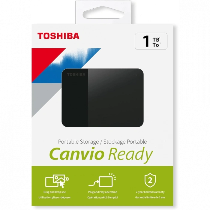 TOSHIBA HDTP310EK3AA, Canvio Ready, 1TB, 2.5" USB 3.0, Taşınabilir, Harici HDD, (Black)