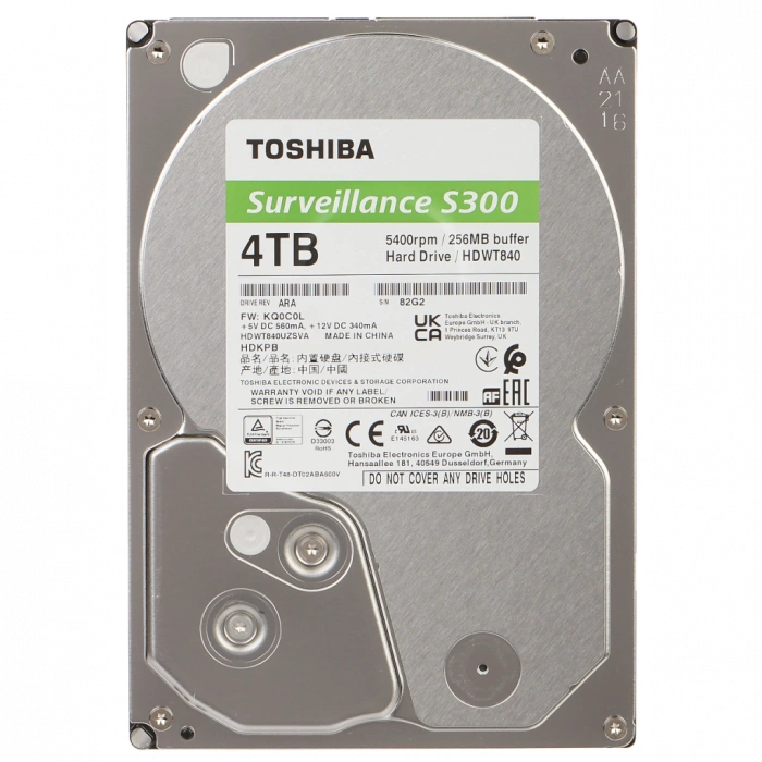 TOSHIBA S300, HDWT840UZSVA, 3.5", 4TB, 256Mb 5400 Rpm, 7/24 Güvenlik HDD