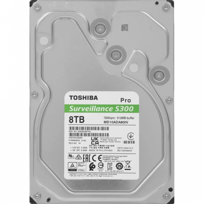 TOSHIBA S300 PRO, MD10ADA800V, 3.5", 8TB, 512Mb 7200 Rpm, 7/24 Güvenlik HDD (Türkiye Distribütörü Garantili)
