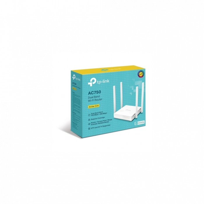 TP-LINK ARCHER C24, AC750, 4Port, 750Mbps, Dual Band WiFi, Masaüstü, Megabit, Router, Access Point, Range Extender