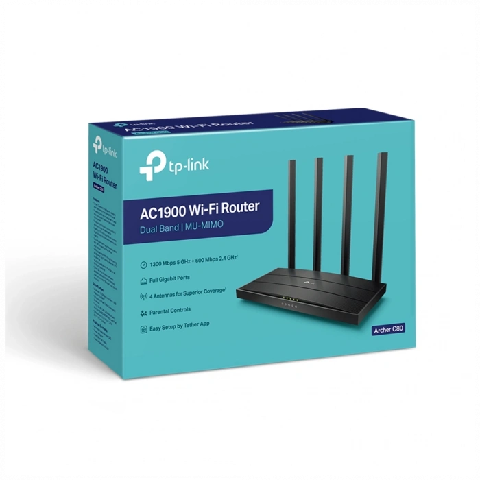 TP-LINK ARCHER C80, AC1900, 4Port, 1900Mbps, Dual Band MU-MIMO WiFi, Masaüstü, Gigabit, Router, Access Point