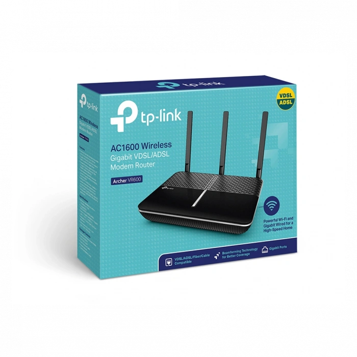 TP-LINK ARCHER VR600, AC1600, 4 Port GigaBit, Dual Band Wifi, 1600Mbps, 3xAnten, 3G-4G USB Desteği, VDSL2, ADSL2+ MODEM