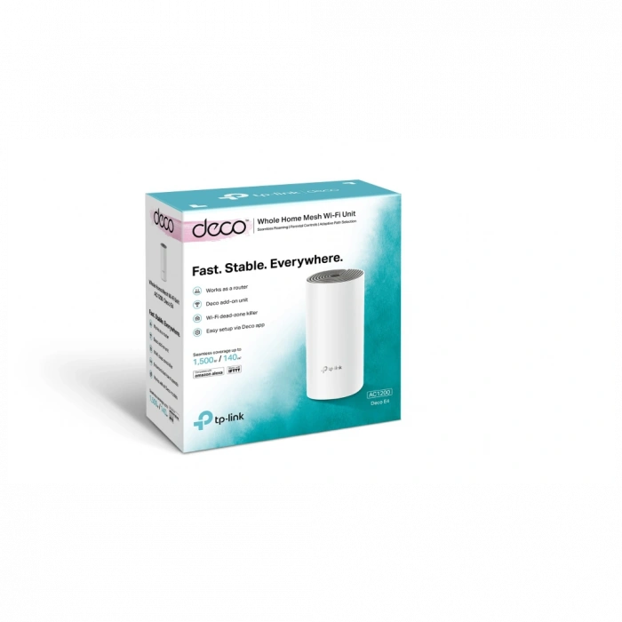 TP-LINK DECO E4, AC1200, Tekli Mesh, 1200Mbps, Dual Band, 2Port Megabit Lan, 140m2 Çekim Alanı, Router, Geniş Alan İnternet Ağı Sağlayıcısı