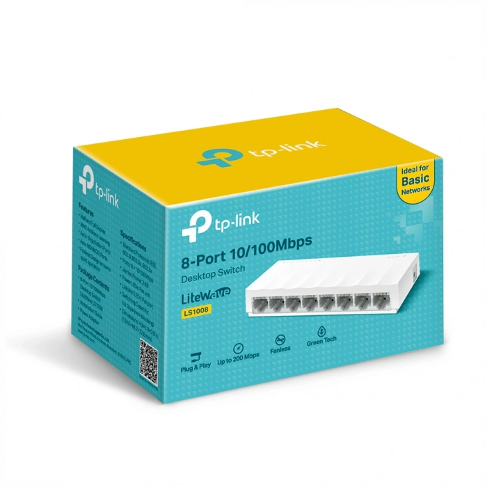 TP-LINK LS1008, Green Tech, 8 Port, MegaBit, Yönetilemez, Masaüstü Switch