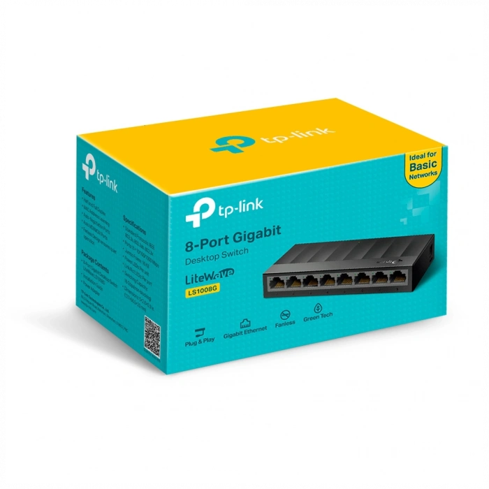 TP-LINK LS1008G, Green Tech, 8 Port GigaBit, Yönetilemez, Masaüstü Switch