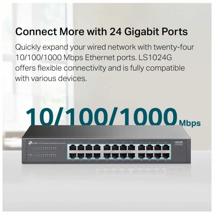 TP-LINK LS1024G, Green Tech, 24 Port GigaBit, Yönetilemez, Metal Kasa, Masaüstü Switch