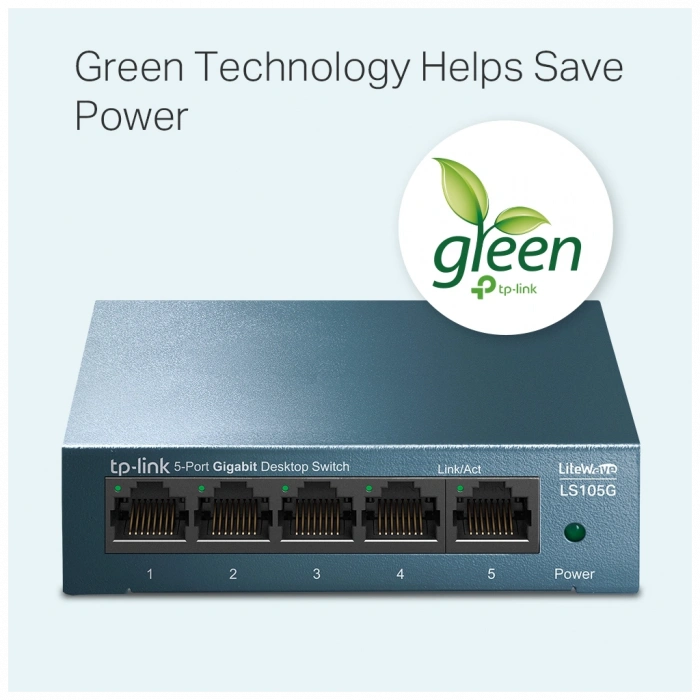 TP-LINK LS105G, Green Tech, 5 Port, GigaBit,  Metal Kasa, Yönetilemez, Masaüstü Switch