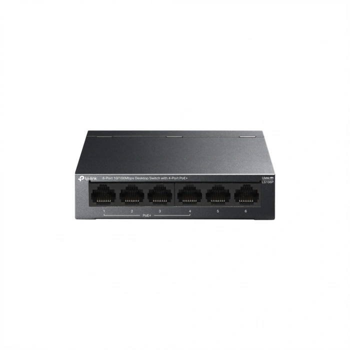 TP-LINK LS106P, Green Tech, 6 Port, MeggaBit, 4 Port PoE+ 65W, Metal Kasa, Yönetilemez, Masaüstü Switch