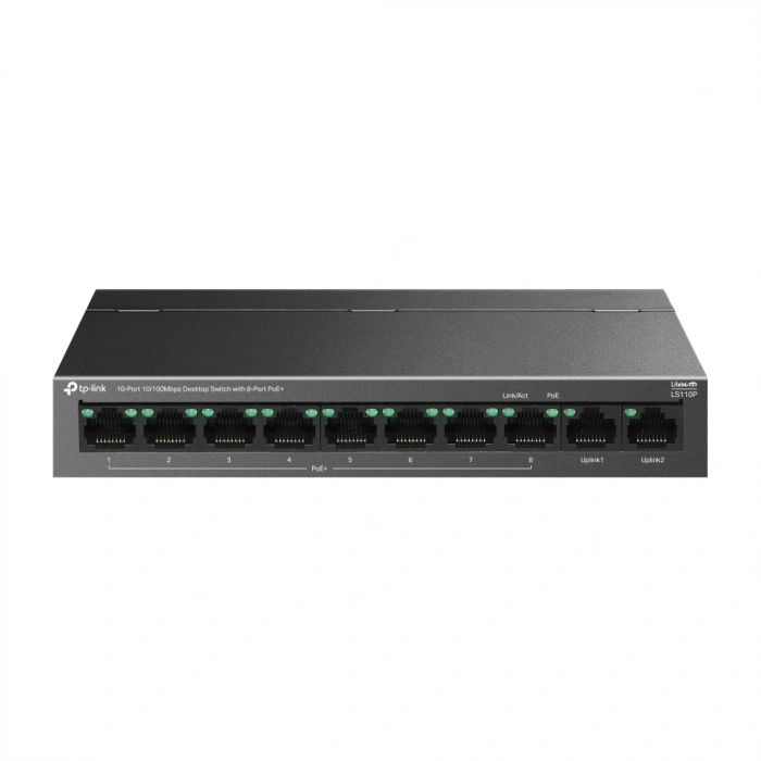 TP-LINK LS110P, Green Tech, 10 Port, MeggaBit, 8 Port PoE+ 96W, Metal Kasa, Yönetilemez, Masaüstü Switch