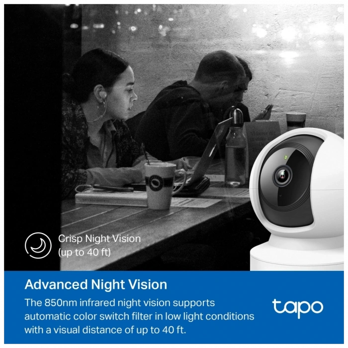 TP-LINK Tapo C202, Bebek/Ev Güvenlik Kamerası, WiFi-Ehernet, 1080P, 12Mt Gece Görüşü, PAN/TILT, iki Yönlü Ses