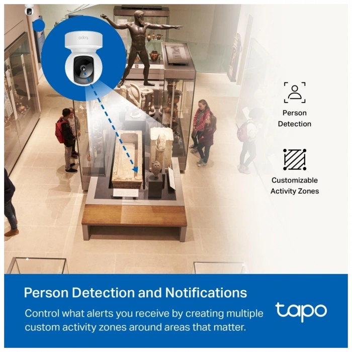 TP-LINK Tapo C202, Bebek/Ev Güvenlik Kamerası, WiFi-Ehernet, 1080P, 12Mt Gece Görüşü, PAN/TILT, iki Yönlü Ses