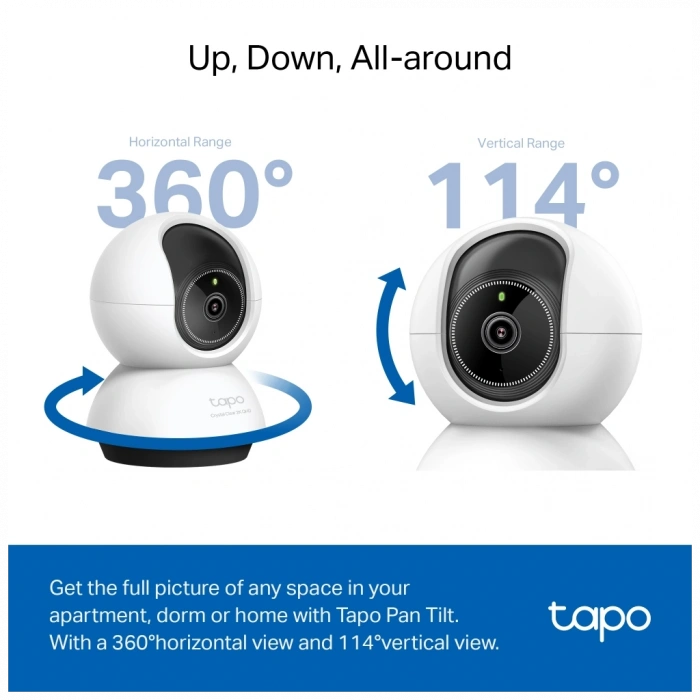 TP-LINK Tapo TC72 (C220), 2K QHD 4,0Mpix, İç Mekan WiFi, 9Mt. Gece Görüşü, 360 Dönüş, İki Yönlü Ses Güvenlik Yapay Zeka Destekli Kamera