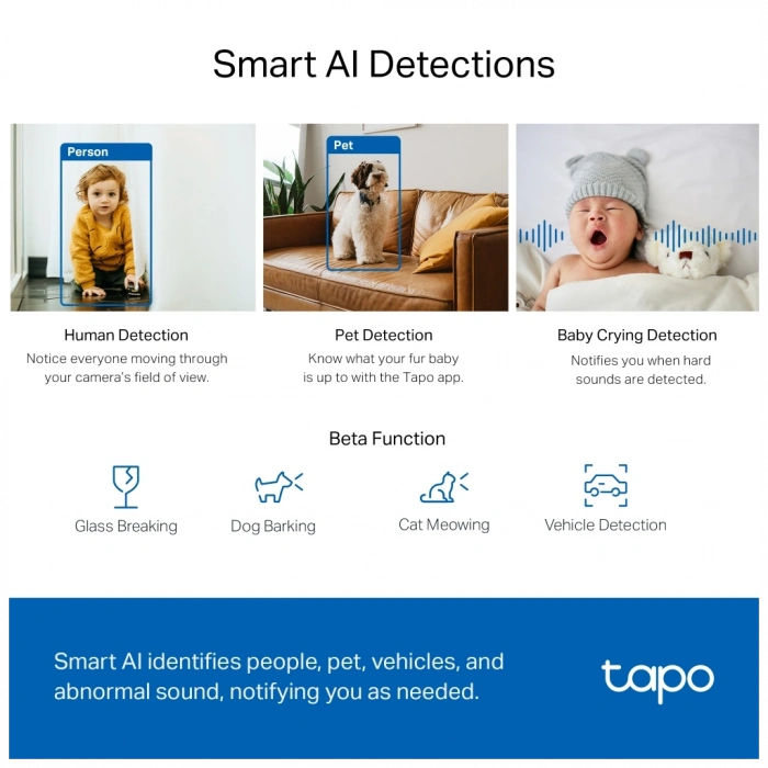 TP-LINK Tapo TC72 (C220), 2K QHD 4,0Mpix, İç Mekan WiFi, 9Mt. Gece Görüşü, 360 Dönüş, İki Yönlü Ses Güvenlik Yapay Zeka Destekli Kamera