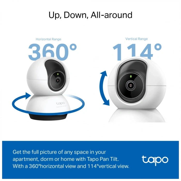 TP-LINK Tapo TC74 (C230), 3K, 5,0Mpix, İç Mekan, WiFi, 12Mt. Gece Görüşü, 360 Dönüş, İki Yönlü Ses Güvenlik Yapay Zeka Destekli Kamera