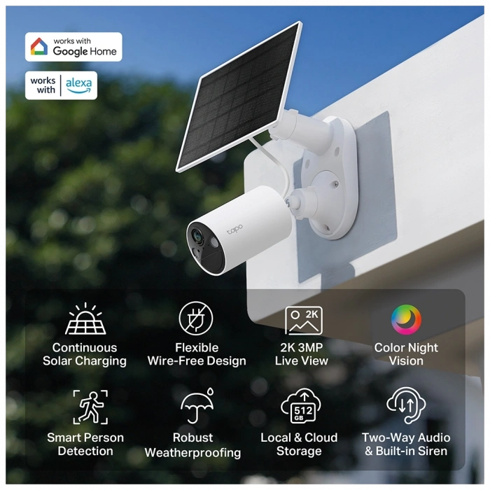 TP-LINK Tapo TC82 KIT (C410 KIT), 2K, 3,0Mpix, Dış Mekan, IP65, WiFi, 9Mt. Renkli Gece Görüşü, İki Yönlü Ses, Güneş Enerjili Güvenlik Kamerası Kiti