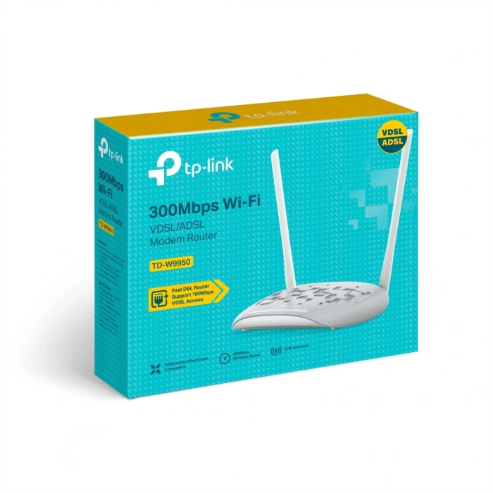 TP-LINK TD-W9950, 4 Port, 2.4Ghz Wifi, 300Mbps, 2xAnten, VDSL2, ADSL2 MODEM