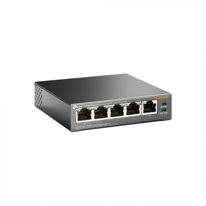 TP-LINK TL-SG1005P, 5 Port, GigaBit, 4 Port PoE 56W, Yönetilemez, Metal Kasa, Masaüstü Switch