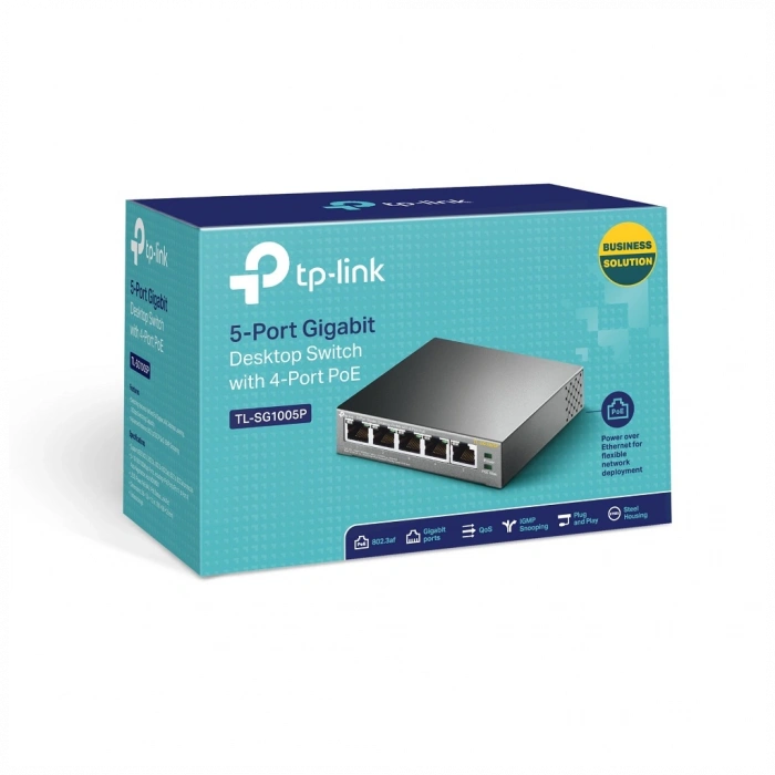 TP-LINK TL-SG1005P, 5 Port, GigaBit, 4 Port PoE 56W, Yönetilemez, Metal Kasa, Masaüstü Switch