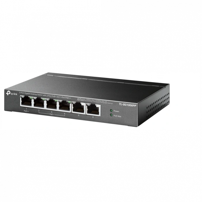 TP-LINK TL-SG1006PP, 6 Port, GigaBit, 4 Port PoE 64W, Yönetilemez, Metal Kasa, Masaüstü Switch