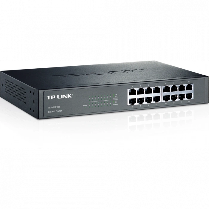 TP-LINK TL-SG1016D, 16 Port, GigaBit, Yönetilemez, Metal Kasa, Rackmount Switch