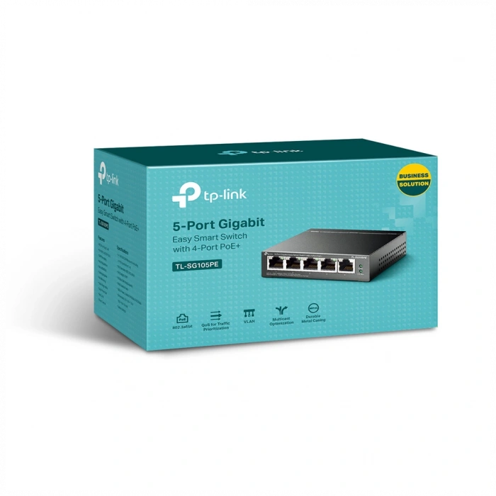 TP-LINK TL-SG105PE, 5 Port, GigaBit, 4 Port Poe, 65W, Easy Smart, Yönetilebilir, Metal Kasa, Masaüstü Switch
