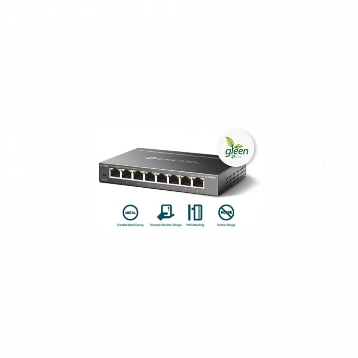 TP-LINK TL-SG108E, 8 Port, GigaBit, Easy Smart, Yönetilebilir, Metal Kasa, Masaüstü Switch