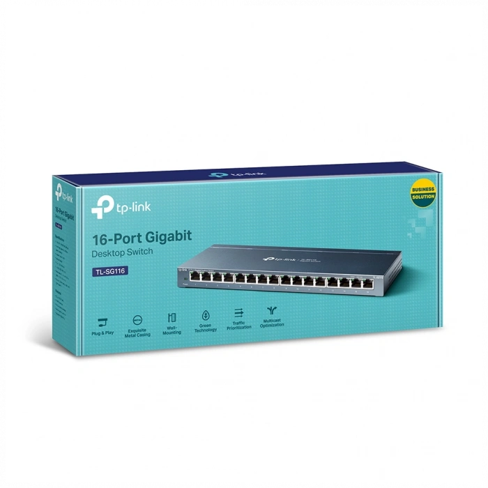 TP-LINK TL-SG116(UN) V2, 16 Port, GigaBit, Metal Kasa, Masaüstü Switch