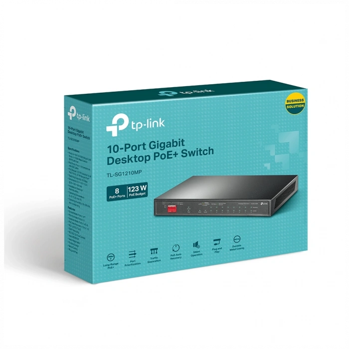 TP-LINK TL-SG1210MP, 8 Port, GigaBit, PoE 123W, 1 Port GigaBit Lan, 1 Port GigaBit SFP, Yönetilebilir, Metal Kasalı Switch