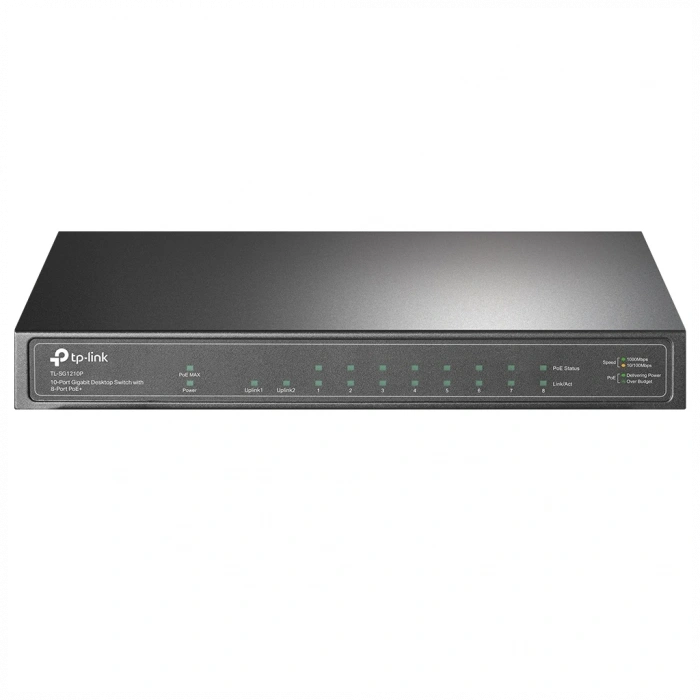 TP-LINK TL-SG1210P, 8 Port, Gigabit, PoE 63W, 1 Port SFP, Yönetilemez, Metal Kasa, Masaüstü Switch