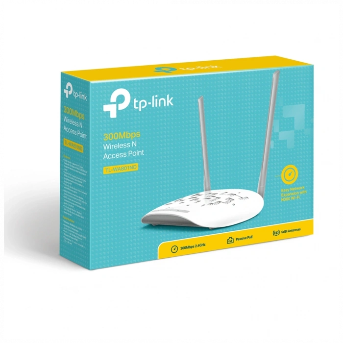 TP-LINK TL-WA801N, 1Port, 300Mbps, 2,4Ghz Wifi, Masaüstü, Pasif Poe, Access Point, Range Extender