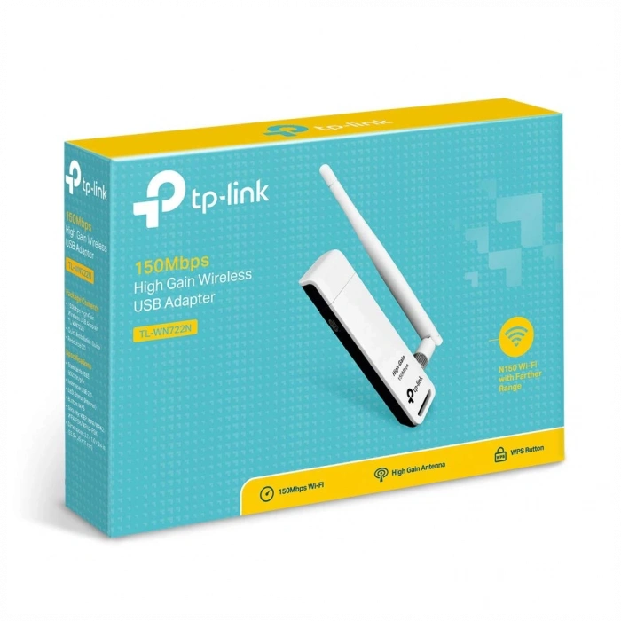 TP-LINK TL-WN722N, 150Mbp, 2.4Ghz, 4dBi Anten, USB2.0, WIRELESS ETHERNET