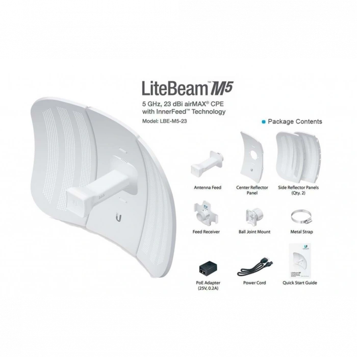 UBIQUITI LBE-M5-23,  LiteBeam, 5Ghz, 100Mbps, 23dBi Anten, 5Km Menzil CPE
