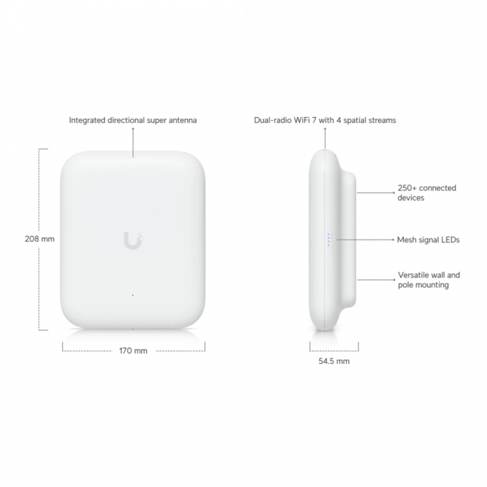 UBIQUITI UAP-U7-PRO-Outdoor, UniFi, Triple Band, 5765Mbps, Wifi6, Tavan Tipi, Access Point (Poe Adaptör Çıkmaz)