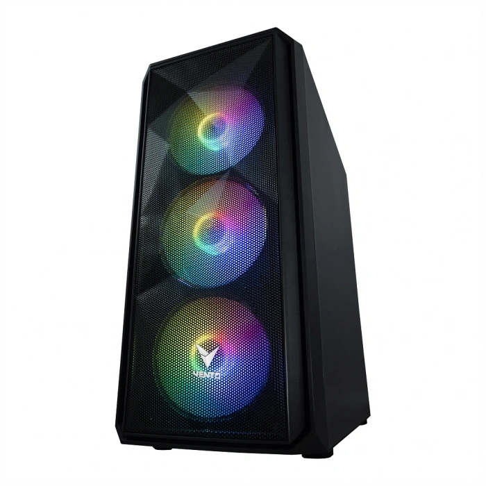 VENTO VG10F Mid Tower, 500W Siyah, Temperli Cam, RGB, ATX GAMING KASA