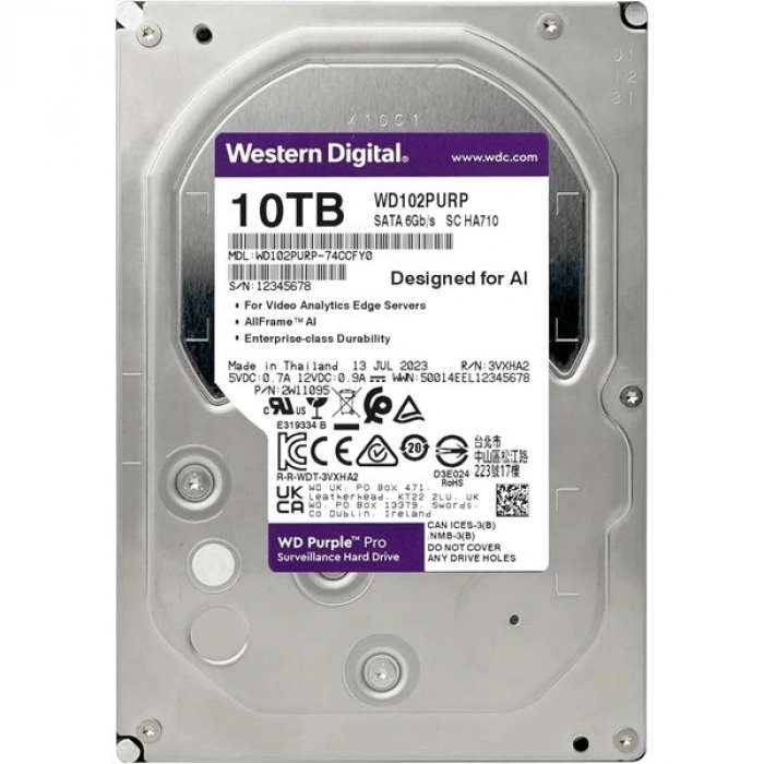 WD 10TB PURPLE PRO WD102PURP 512MB 7200RPM SATA-3 GÜVENLİK DİSKİ