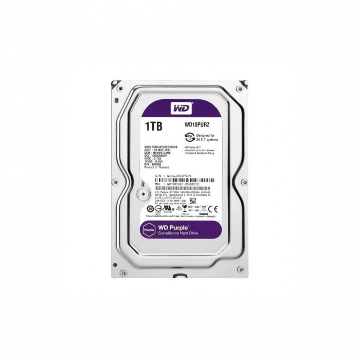 WD PURPLE, WD10PURZ, 3.5" 1TB, 64Mb, 5400 Rpm, 7/24 Güvenlik, HDD