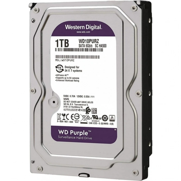 WD PURPLE, WD10PURZ, 3.5" 1TB, 64Mb, 5400 Rpm, 7/24 Güvenlik, HDD