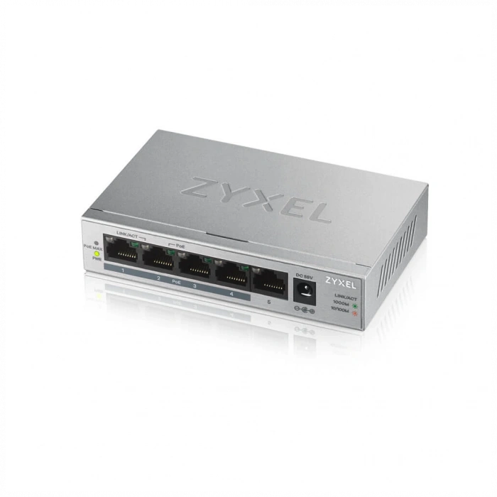 ZyXEL GS1005HP, 5 Port, GigaBit, PoE 60W, Yönetilemez, Masaüstü Switch