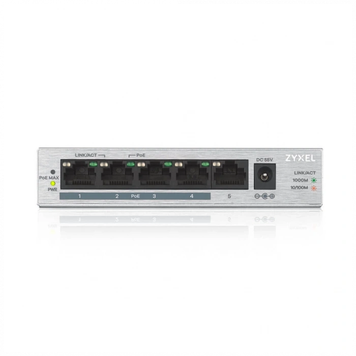 ZyXEL GS1005HP, 5 Port, GigaBit, PoE 60W, Yönetilemez, Masaüstü Switch