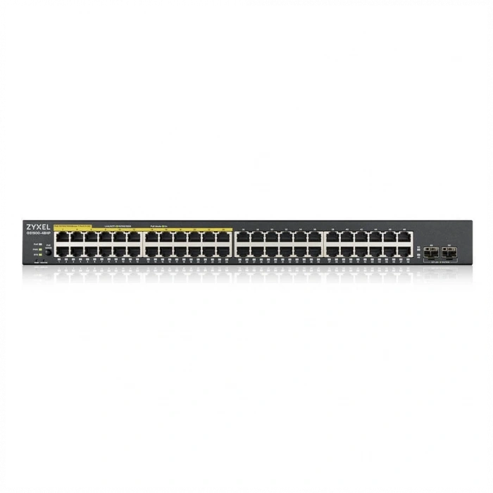 ZyXEL GS1900-48HP V2, 48 Port, Gigabit, 24 Port PoE 170W, 2 Port GigaBit SFP, Yönetilebilir, Rackmount Switch