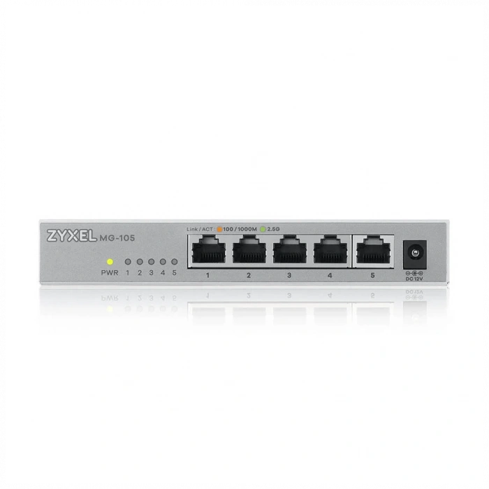 ZyXEL MG-105, 5 Port, Multi-GigaBit, 2.5Gbps, Metal Kasa, Yönetilemez, Masaüstü Switch